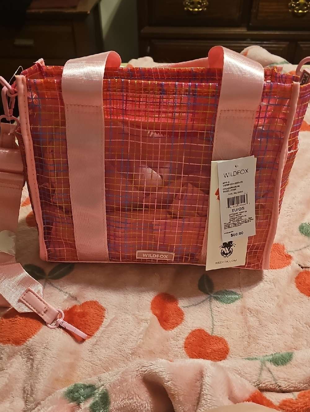 Wildfox Pink & Orange Plaid Mini Tote